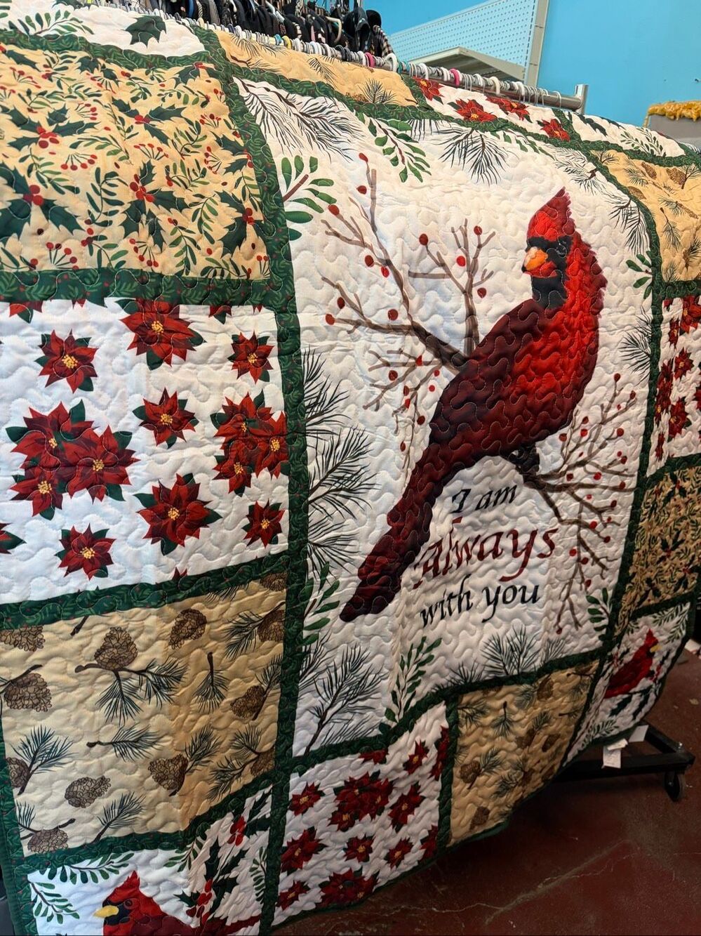 Christmas Red Cardinal I Will Always Be With You Patchwork Quilt NEW ON PACKAGE
